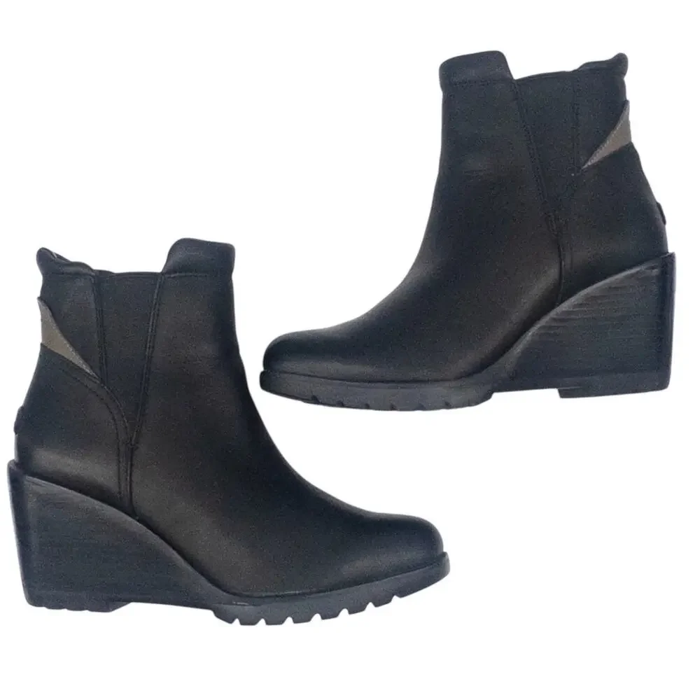 Sorel After Hours Chelsea Boot Wedge Heel Women's 9.5 Black Tan Taupe